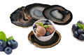 JIC Gem 3.5-4'' Natural Agate Coasters Dyed Black Sliced Geode Polished for Coffee Cup Home Decoration with Rubber Bumpers Home Decoration Set of 4