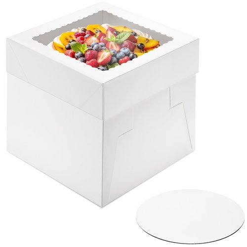 Cupplation Cake Boxes with Window and Cake Boards, 8 x 8 x 8 Inches, 3 Pack, Disposable Bakery Containers for Wedding, Birthday, Party (8 inch)