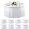 8 Pack White Spandex Round Tablecloths for 60inch Tables, 120 Inch Stretchy 5ft Round Fitted Tablecloth, Wrinkle Free Table Cloths Washable Table Covers with Skirt for Wedding Party Birthday Banquet