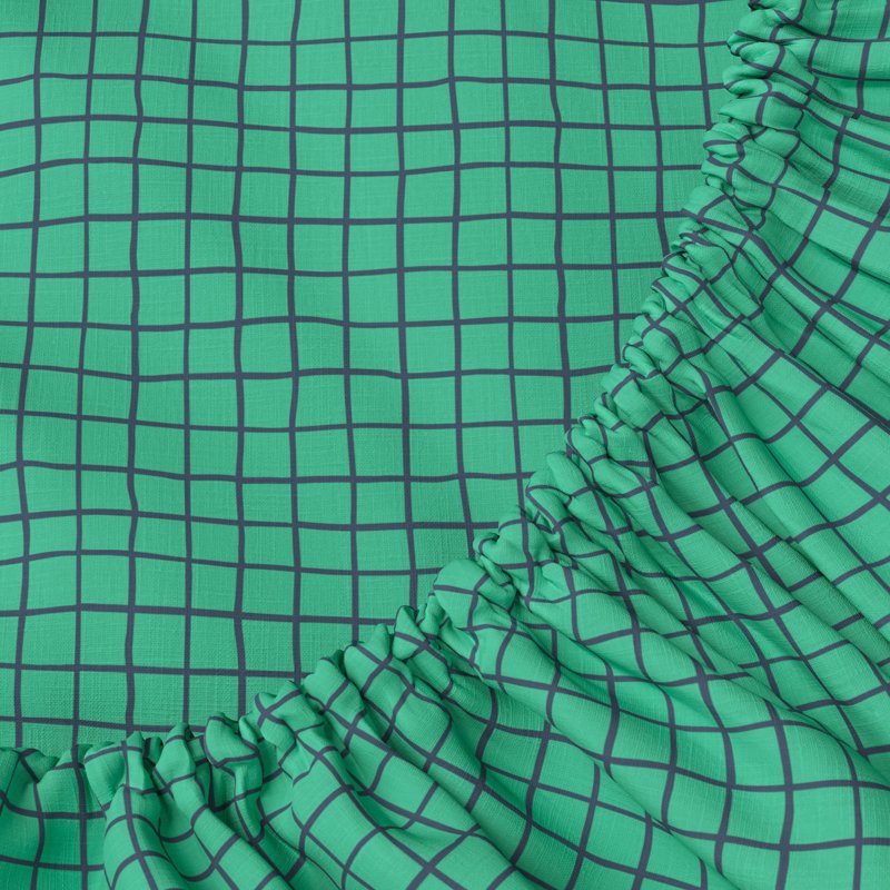 Kids Twin Bed Sheet Set - Green Grid 100% Cotton Percale, 3 Pieces