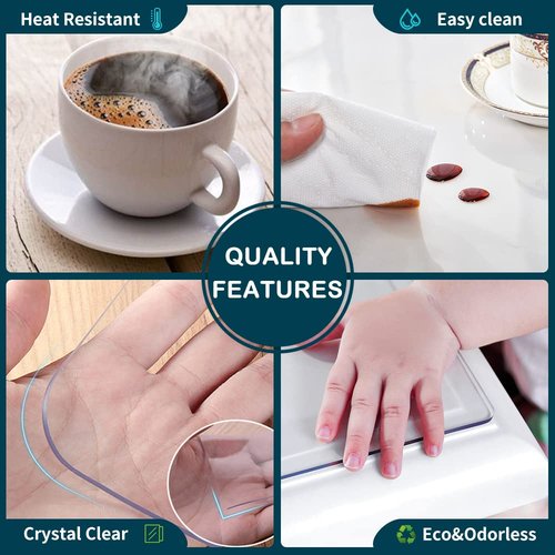 Clear PVC Table Protector Eco Plastic Protective Desk Pad Wood Furniture Side Meeting Table Top Tabletop Floor Cover Countertop Wipeable PVC Vinyl Tablecloth Mat 1.5mm Thick 60x108 In or 106" or 102"