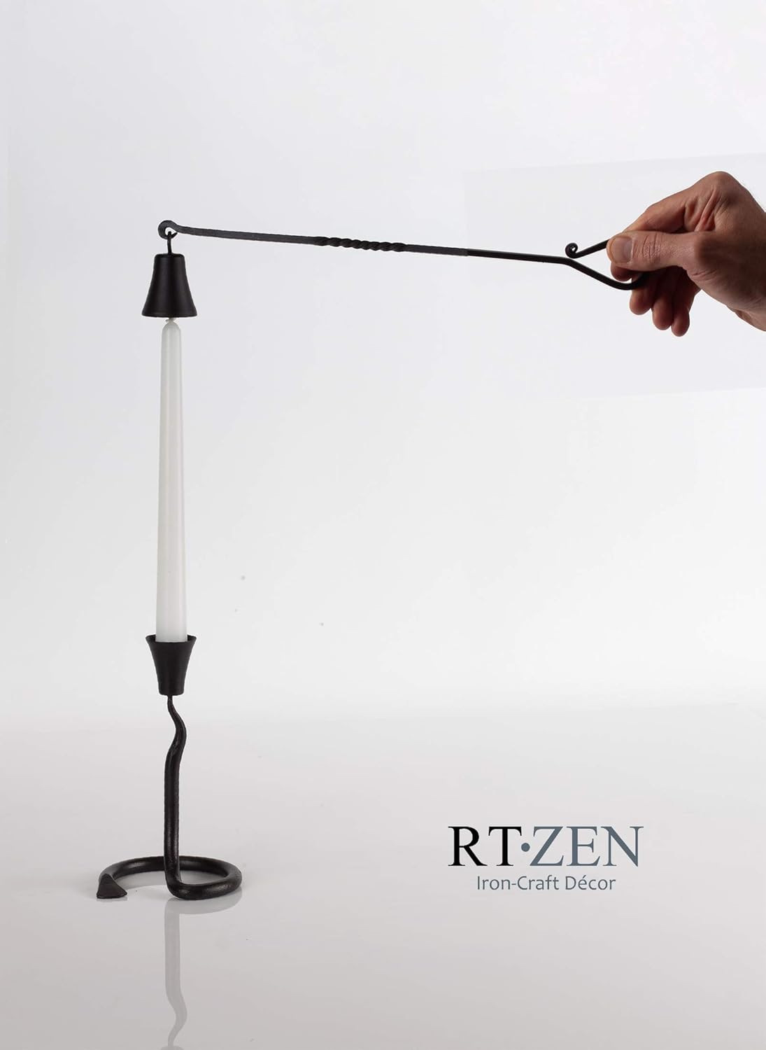 RTZEN Antique Bell Candle Snuffer - Handcrafted Wrought Iron Extinguisher with Long Handle | Unique Black Matte Decor Gift