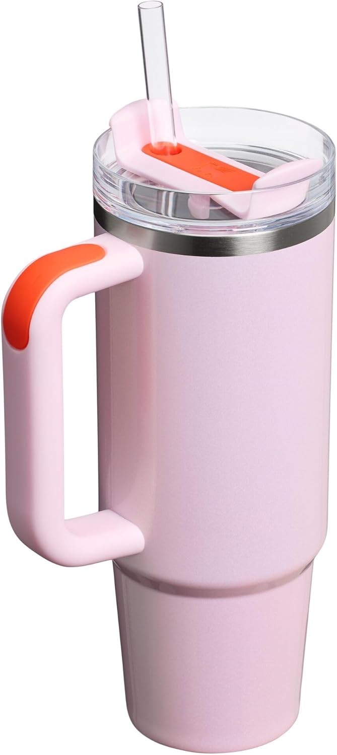 Stanley Quencher H2.0 Tumbler - 30 oz Insulated Stainless Steel Cup with Handle & Straw | BPA-Free | Rose Petal Shimmer