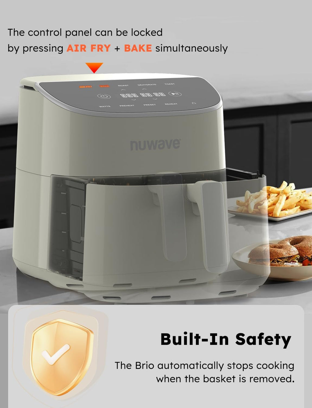 Nuwave Brio Plus 8 Qt Air Fryer - PFAS Free, Digital Touch Screen, 5 Cook Functions & 100 Presets