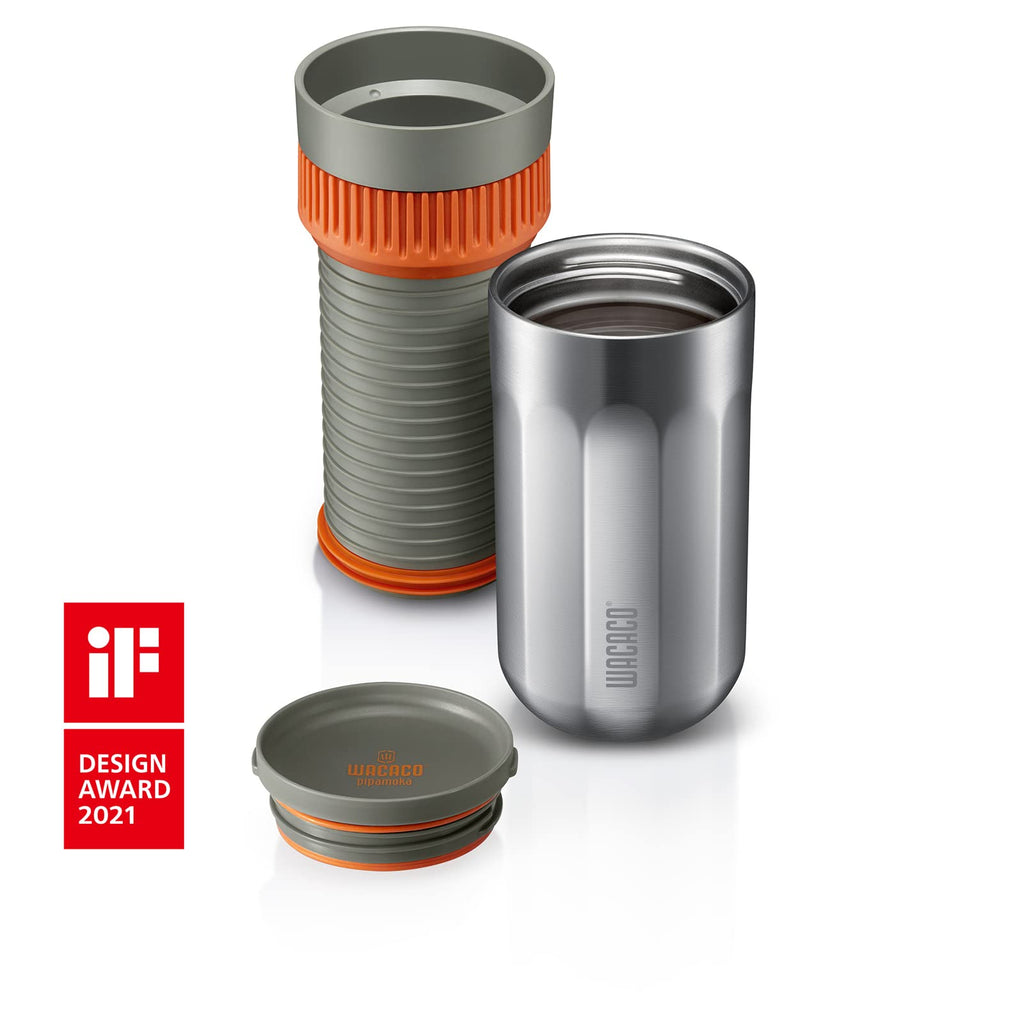 WACACO Pipamoka Portable Coffee Maker, Coffee brewer, All-in-one Vacuum Pressured，Insulated Travel Mug, Hand Powered and Filter Pressure Brewer, Stainless Steel Thermo Cup, 10 fl oz