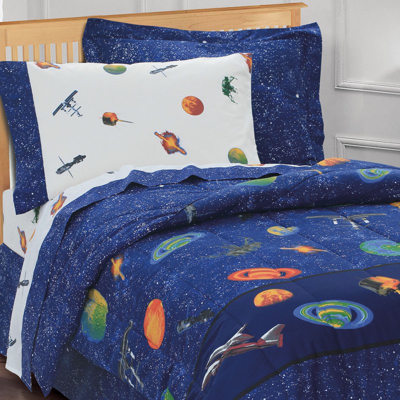 Kids Space Comforter Set with Star and Planet Print - Full Size, 8 Pieces