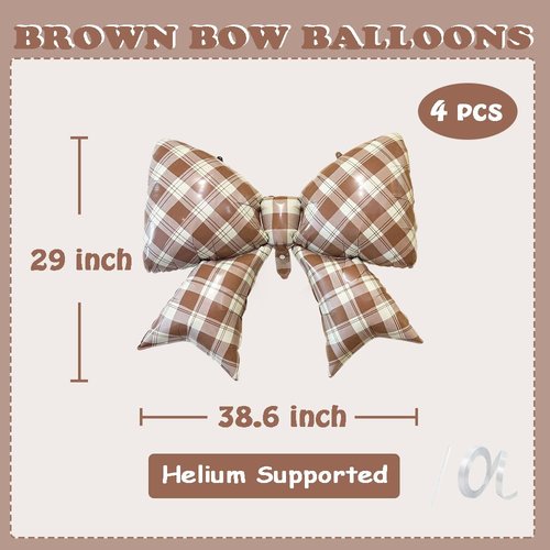 Brown Plaid Bow Foil Balloons Large Checkered/Gingham Bow Knot Balloon Espresso Martini Coffee Coquette Themed Decor for Love Is Brewing Bridal Shower Fall Baby Shower Birthday Party Decorations