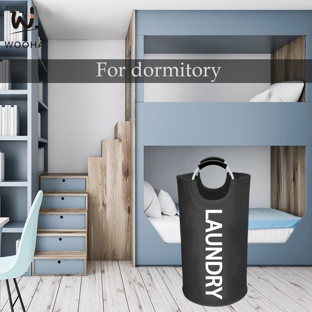 WOOHA 95L Large laundry baskets, Tall Clothes Baskets Folding Washing Bin Foldable Fabric Hamper Bags for Bedroom, Closet,Bathroom,College,laundry bag, black