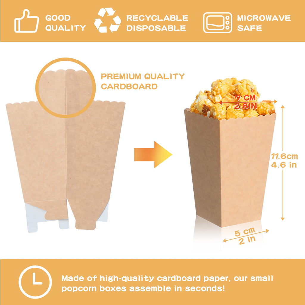 Potchen 150 Pcs Mini Popcorn Bucket Bags Bulk Disposable Popcorn Boxes 4.57 Inch Tall, Cardboard Cups Container for Movie Theater Dating Birthday Party(Kraft Style)