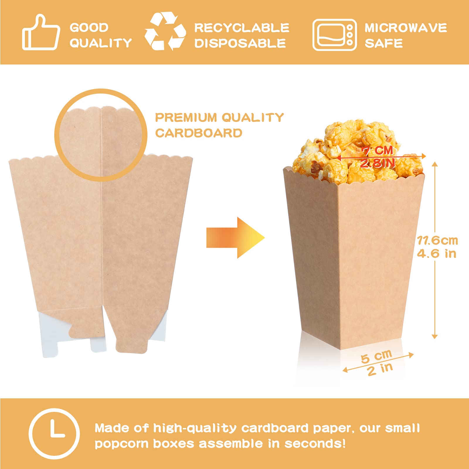 Potchen 150 Pcs Mini Popcorn Bucket Bags Bulk Disposable Popcorn Boxes 4.57 Inch Tall, Cardboard Cups Container for Movie Theater Dating Birthday Party(Kraft Style)