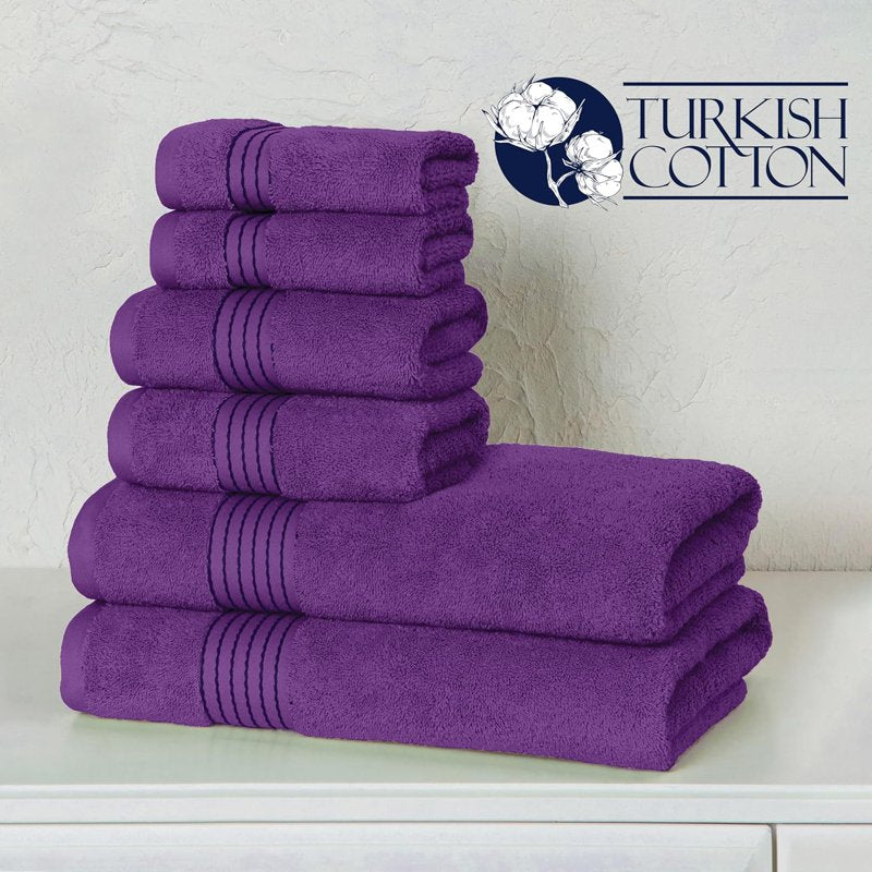 Luxury Turkish Cotton 6-Piece Towel Set - Purple, Bath, Hand & Washcloths