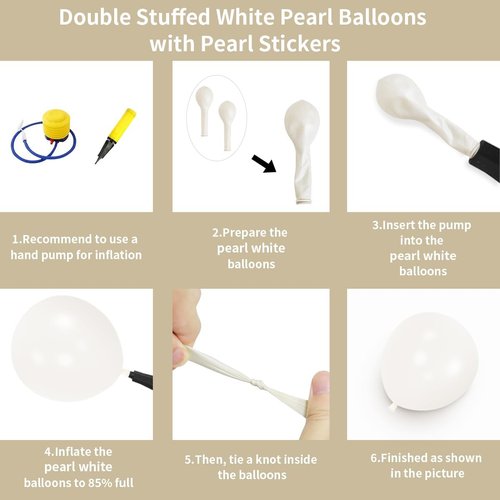Double Stuffed Pearl White Balloons - 116 Pcs Arch Garland Kit for Weddings & Showers | 5/10/12/18 Inch