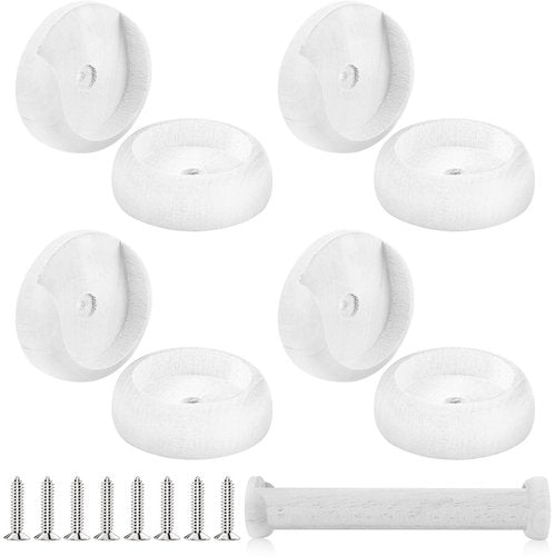 Yookeer 4 Pack Wooden Closet Pole Sockets 1-3/8" Closet Rod Holders Pole Holders for Wardrobe Hallway Bathroom Curtain Clothing Store(White)