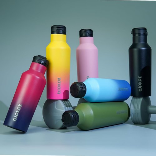 BJPKPK Insulated Water Bottle - 25oz Stainless Steel Flask with Straw & Carry Handle | Charming Black Red