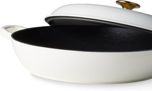 CAROTE Enameled Cast Iron Braiser Pan - 3.4QT Non-Toxic Dutch Oven with Lid & Dual Handles | White