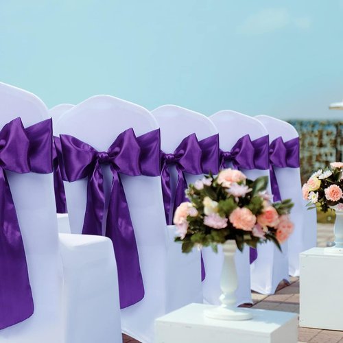 Babenest Satin Chair Sashes - 50 Pcs Upgraded Ribbons & Bows for Weddings, Parties & Events | Purple