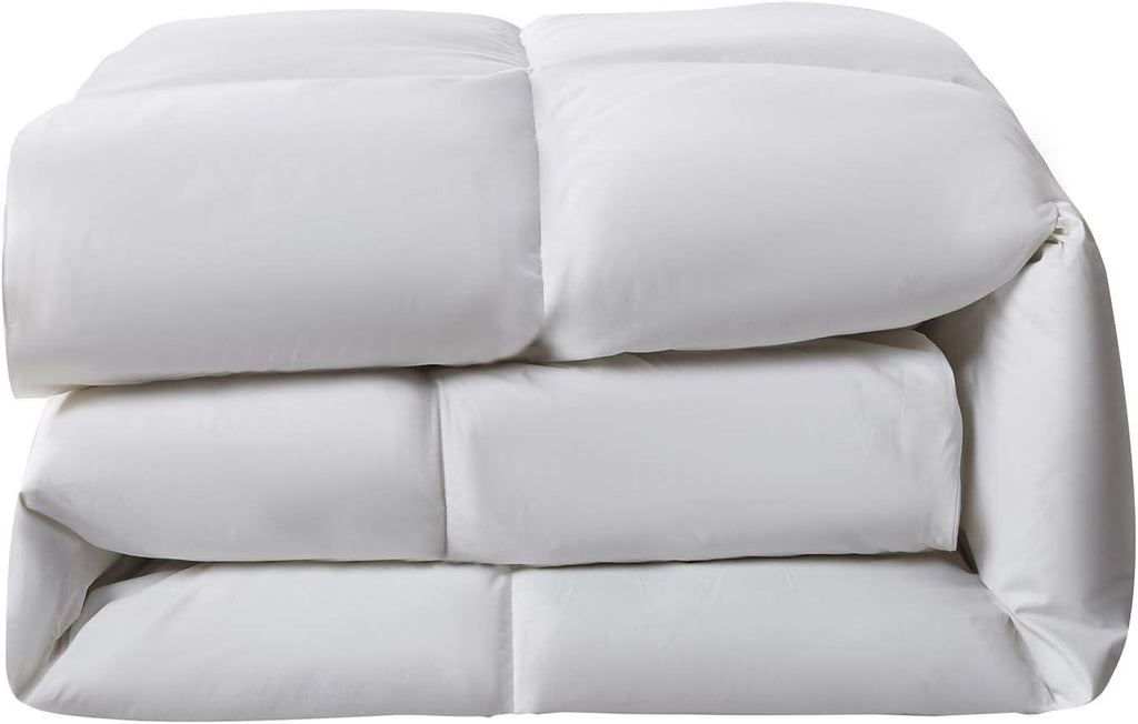 Serta Goose Feather Down Comforter - Luxurious Hypoallergenic Twin Size Duvet Insert | 100% Cotton, Medium Warmth, White 68 x 90 Inch