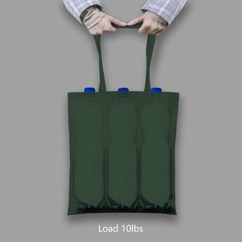 TOPDesign 16"x15" Green & Black Cotton Tote Bags - 24-Pack Lightweight Reusable Grocery Bags