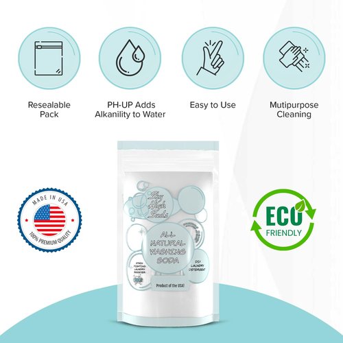 SKY HIGH SUDS 2 Pounds All-Natural Washing Soda (Soda Ash), Product of the USA. Recyclable and Reusable Bag, Due to tariffs packaging may vary