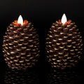 Wondise Flameless Candles - Battery Operated Real Wax Pine Cone Design | Set of 2, Brown (D3.5 x H4.7 Inch)