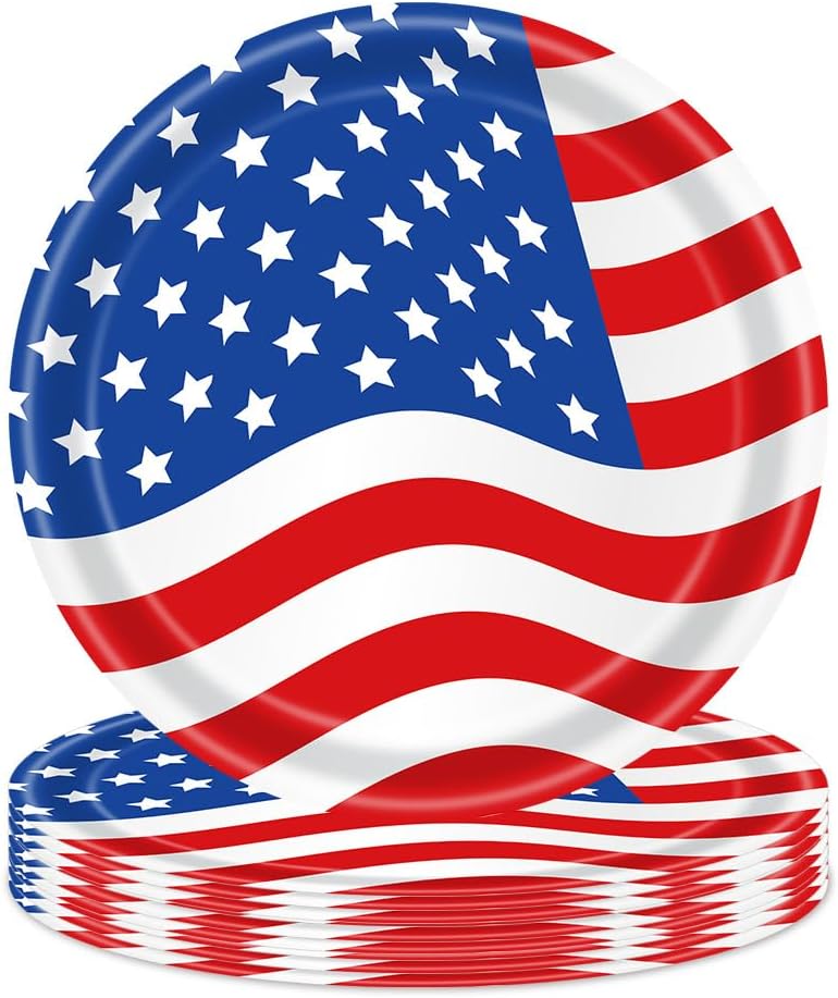 Patriotic Party Supplies - American Flag Party Set with Plates, Napkins & Tablecloth for 25 Guests