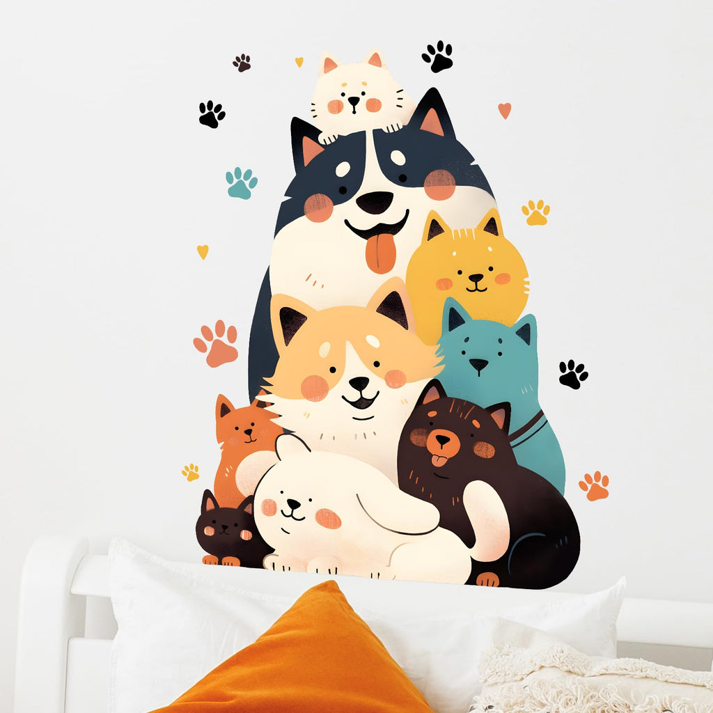 RoyoLam Cartoon Dog and Cat Wall Stickers Cute Nursery Animal Wall Decals for Kid Removable Peel and Stick Wall Art Home Decor Decoration for Classroom Preschool Living Room Bedroom Bathroom