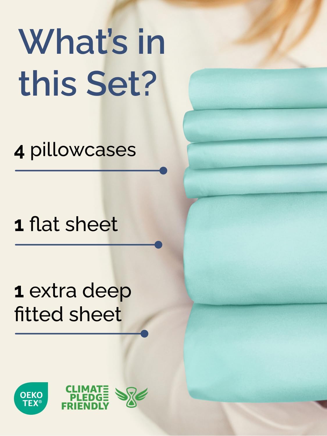 Skiennix Extra Deep Queen Sheet Set - 6 Piece Breathable Cooling Bedding - Soft Wrinkle-Free Spa Blue