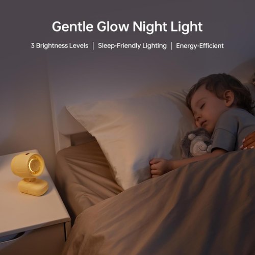 JISULIFE Stroller Fan - Compact & Stylish 38H Cooling with Soft Night Light | One-Click Detachable for Travel & Nursery (Yellow)