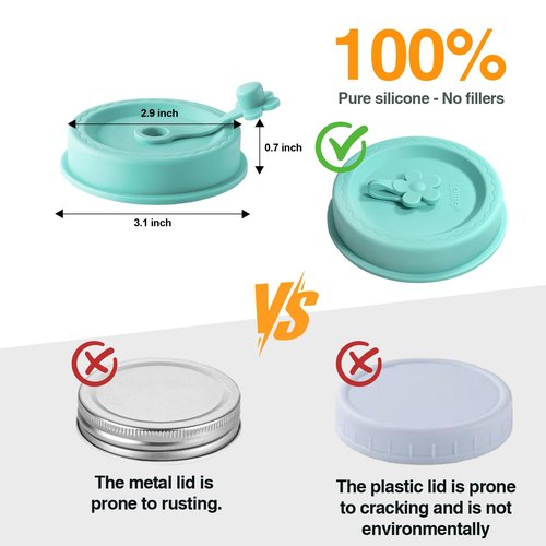 Lelife Silicone Mason Jar Lids, Regular and Wide Mouth Compatible, with Straw Hole and Stopper (bright color 4pcs)