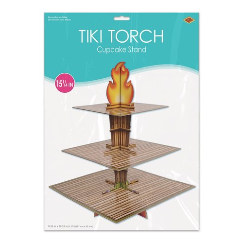 Beistle Tiki Torch Cupcake Stand Cake Holder Display, 15.25" x 11.25", Brown/Tan/Orange/Yellow
