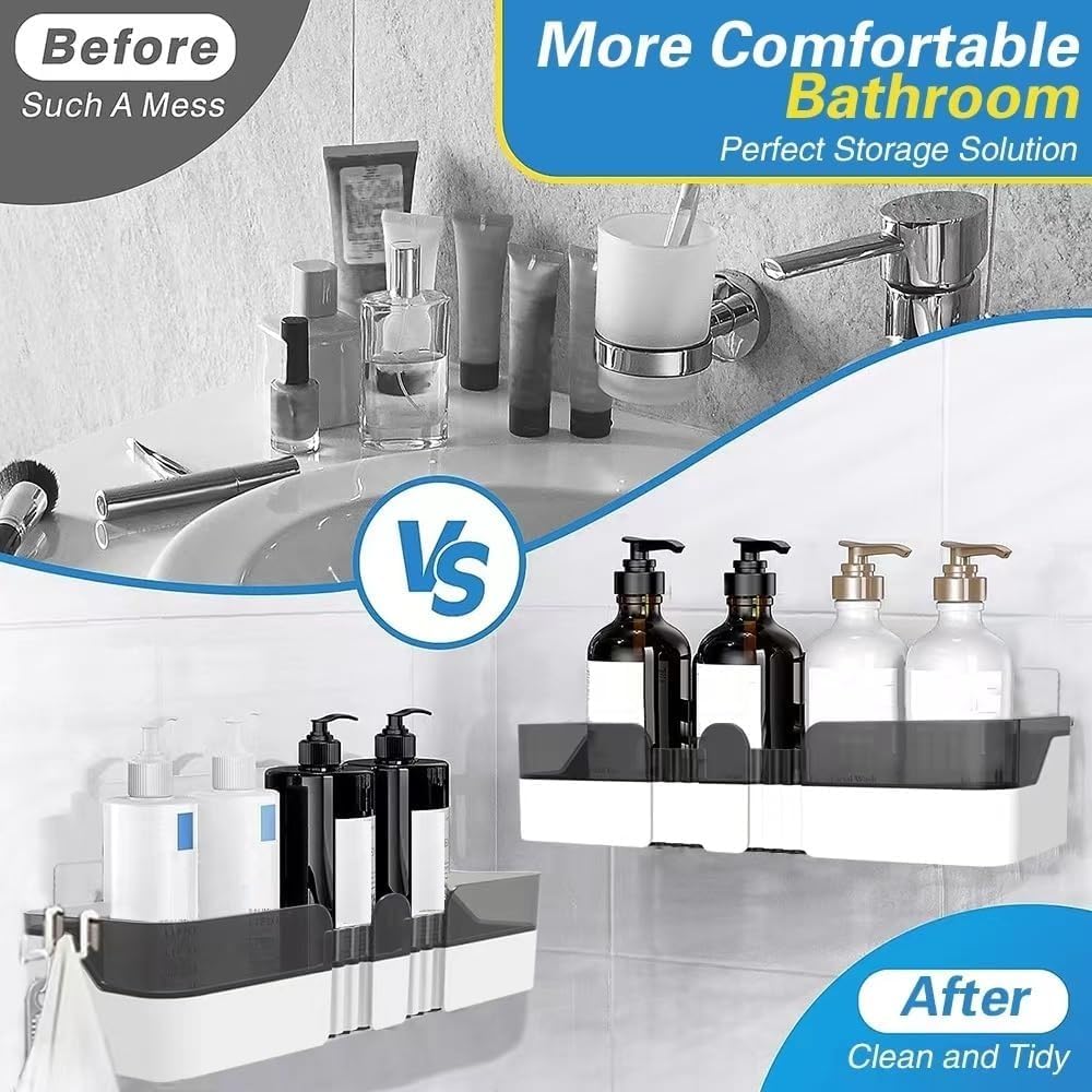 Skiennix 2-Pack Shower Caddy - Separable Organizer with Soap Dish & Hooks | No-Drill Double Layer Shelf (Black)