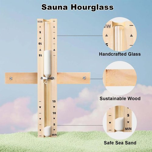 15 Minute Heat Resistant Sauna Sand Timer - 15m Rotating Wooden Hourglass with White Sand, Reloj De Arena for Sauna SPA Room