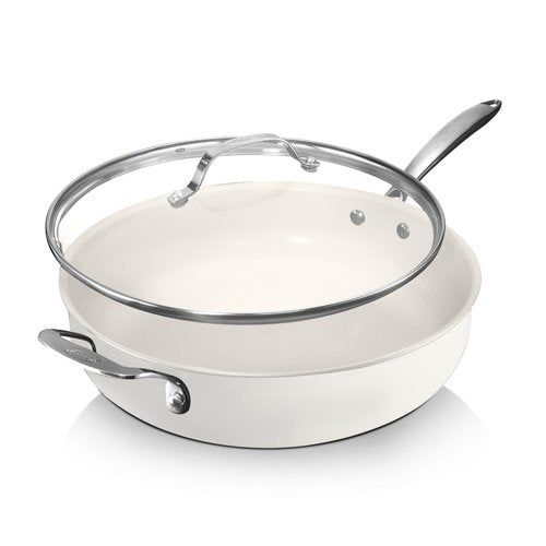 GOTHAM STEEL 5.5 Qt Saute Pan with Lid - Nonstick Deep Frying Pan, 100% PFOA Free Ceramic, Dishwasher Safe, Cream White