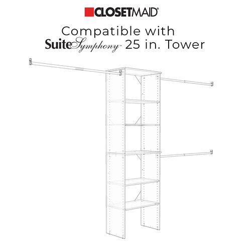 ClosetMaid SuiteSymphony Wood Shoe Shelves Set, Add On Accessory, Angled, Shoe Fence, for 25 in. Units, Pure White/Satin Nickel