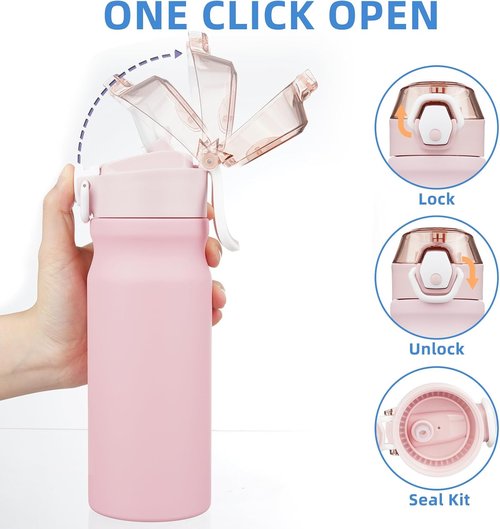 BJPKPK Insulated Water Bottle - 18oz Stainless Steel Flask with Straw, Leak-Proof Lid & Carry Handle | Light Pink