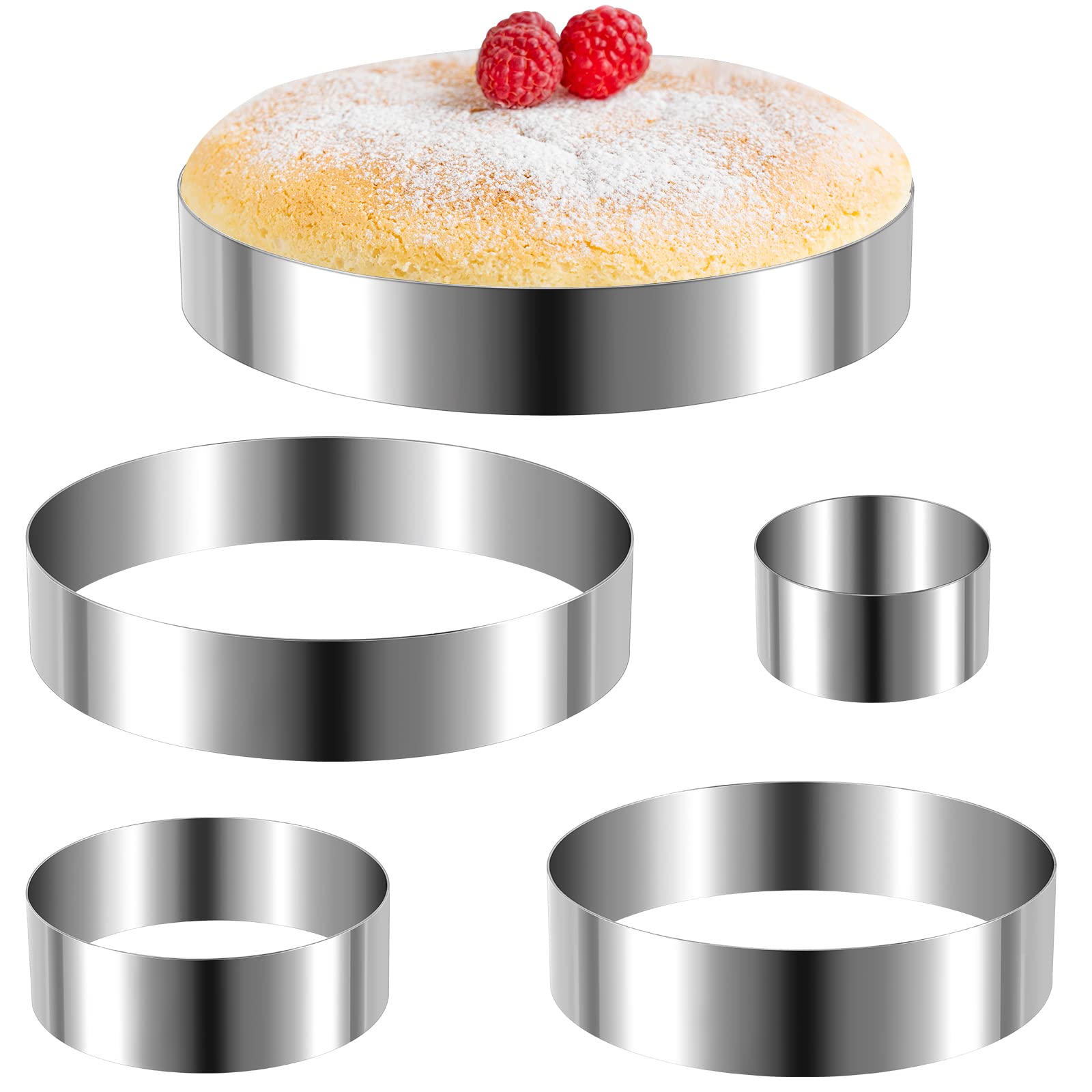 Eaasty 5 Pcs 4"–12" Round Cookie Cutter Set Cake Ring Biscuit Cutters Cake Mold Stainless Steel Pastry Ring for Baking Cakes Cookies Pancakes Mousse Tart Muffin(Circle,5 Sizes)
