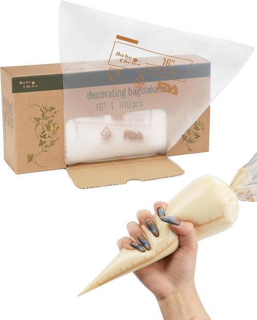 Bake Choice 16 Inch Large Piping Bags - 100PCS Thickened Disposable Anti-Burst Icing Bags for Cake Decorating