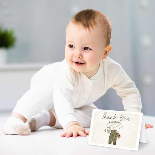 Whaline 50 Pack Baby Shower Thank You Cards Boxed Vintage Green Cloth Note Cards with Envelopes Stickers Greeting Blank Cards for Birthday Baby Shower