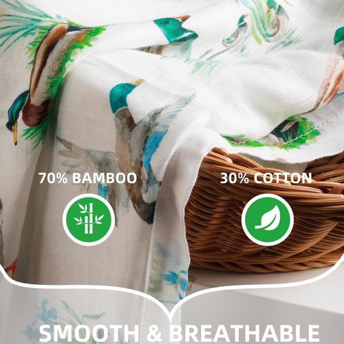 2 Pack Mallard Duck Muslin Swaddle Blankets 70% Bamboo 30% Cotton Breathable Receiving Blankets Gender Neutral Newborn Essentials for Baby Boy or Girl Soft and Large 47 x 47 Inches (Mallard Duck)