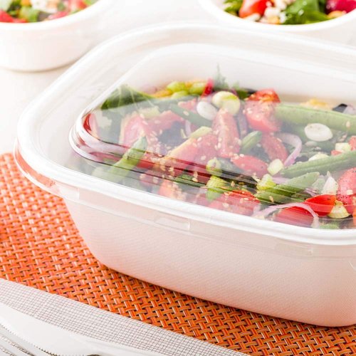 Restaurantware LIDS ONLY: Pulp Tek Plastic Flat Lids 100 Disposable Lids For Containers - Containers Sold Separately Built-In Tab Clear Plastic Flat Lids Fits 40 And 60 Ounce Bagasse Containers