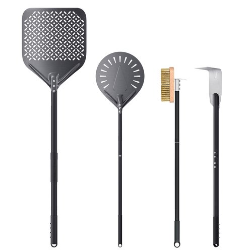 4 Piece Pizza Oven Kit, 9 Inch Pizza Turning Peel, 12 Inch Perforated Pizza Peel, Oven Brush and Ash Rake, Wood Fired Commercial Oven Accessoires for Home, Restaurant