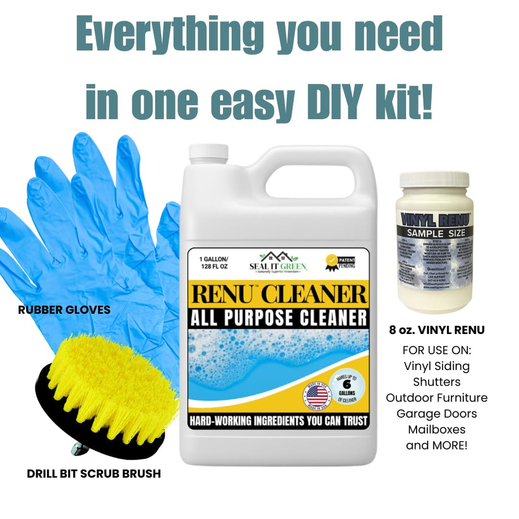 Renu Cleaner Concentrate Whole House Kit - Heavy Duty Cleaner, Removes Stains, Oxidation & More. Ideal For Vinyl Siding, Decks, Patio, Fences, Pavers & Outdoor Fabrics. Cleans an Incredible 3000 SF.