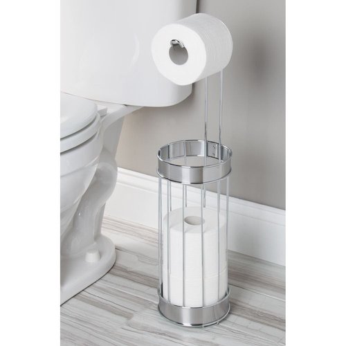 InterDesign Bruschia Free Standing Toilet Paper Holder – Dispenser and Spare Roll Storage for Bathroom, Chrome/Brushed Stainless Steel