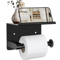 Bijotun Toilet Paper Holder with Shelf, Black - Compact for Small Bathroom, RV, Office, Easy 1 Min Installation, Rustproof Stainless Steel