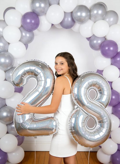 Laser Silver Number 4 Balloon - 40 Inch Large Birthday Decoration for Girls' 4th Party