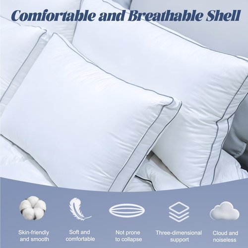 Luxury Goose Feather Down Pillows Queen Size Set of 2,Premium 3-Chamber Bed Pillows for Deep Sleep,900+ Fill Power,400 Count Cotton Shell,Hotel Quality Pillow for Side, Back Sleepers,20" x 28"