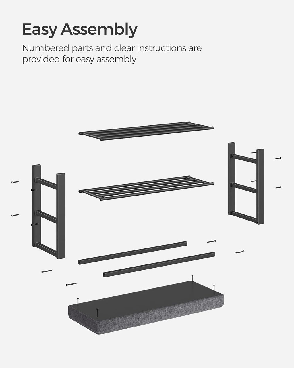 SONGMICS Shoe Bench - Modern Storage Solution with Cushion | Space-Saving Entryway Design in Dark Gray & Ink Black