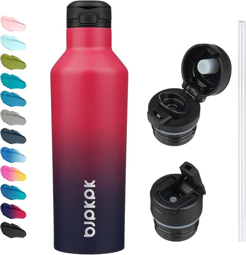 BJPKPK Insulated Water Bottle - 25oz Stainless Steel Flask with Straw & Carry Handle | Charming Black Red