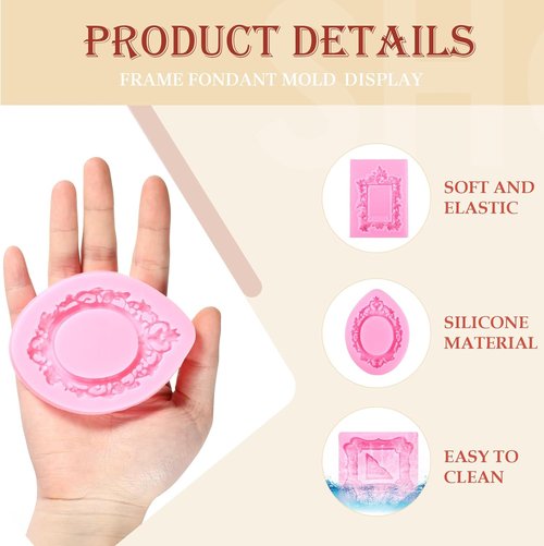 JJUNW Silicone Photo Frame Molds - 4 Pcs Baroque Style for Cake Decoration & Crafting