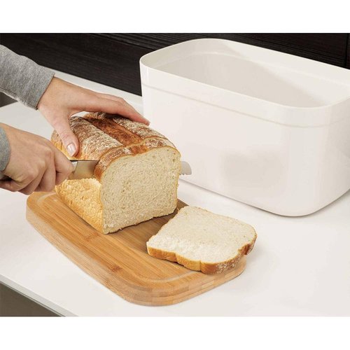 Joseph Joseph Bread Box with Removable Bamboo Cutting Board,White
